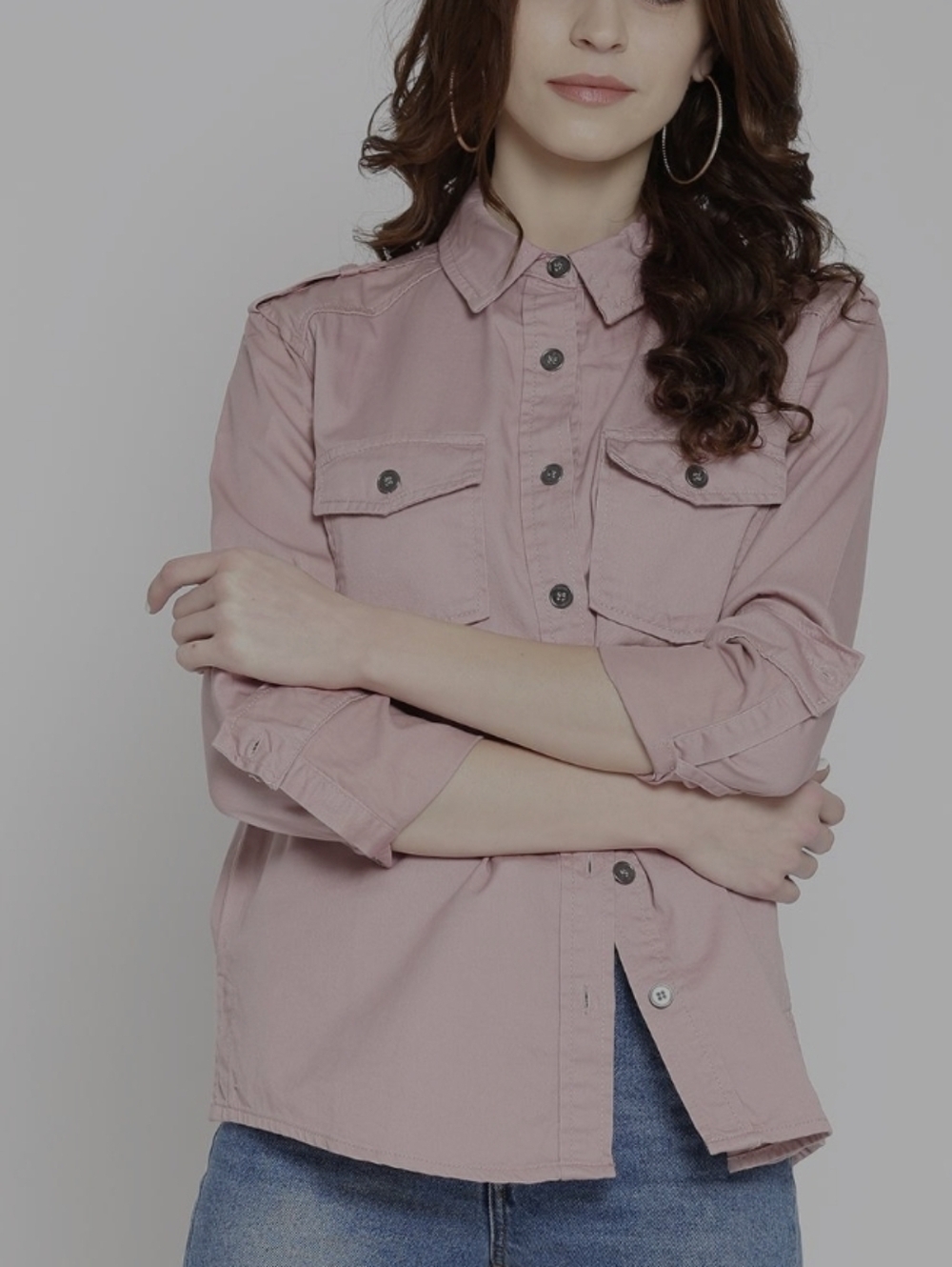 Forever 21 Dusty pink long sleeve denim blouse shirt size small